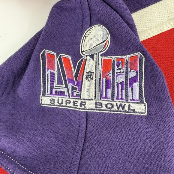 Super Bowl LVIII Hockey-Style Lace-Up Hoodie Men's L Red Purple '47 Fleece - Picture 5 of 13